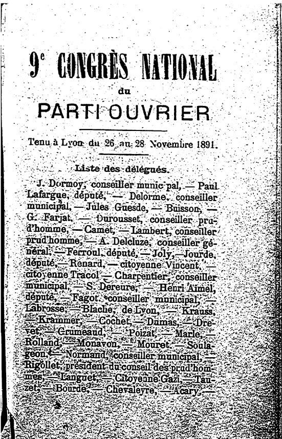 Annee 1891 neuvieme congres national du partiouvrier a lyon bis