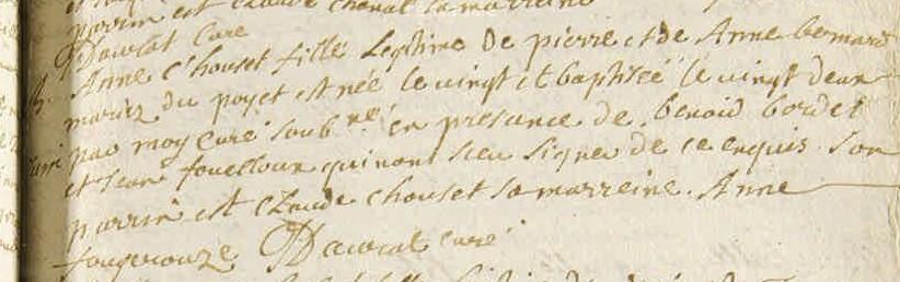 Chouzet anne nee 20 mars 1716 fille de pierre chouzet et de anne bernard st just de baffie bis