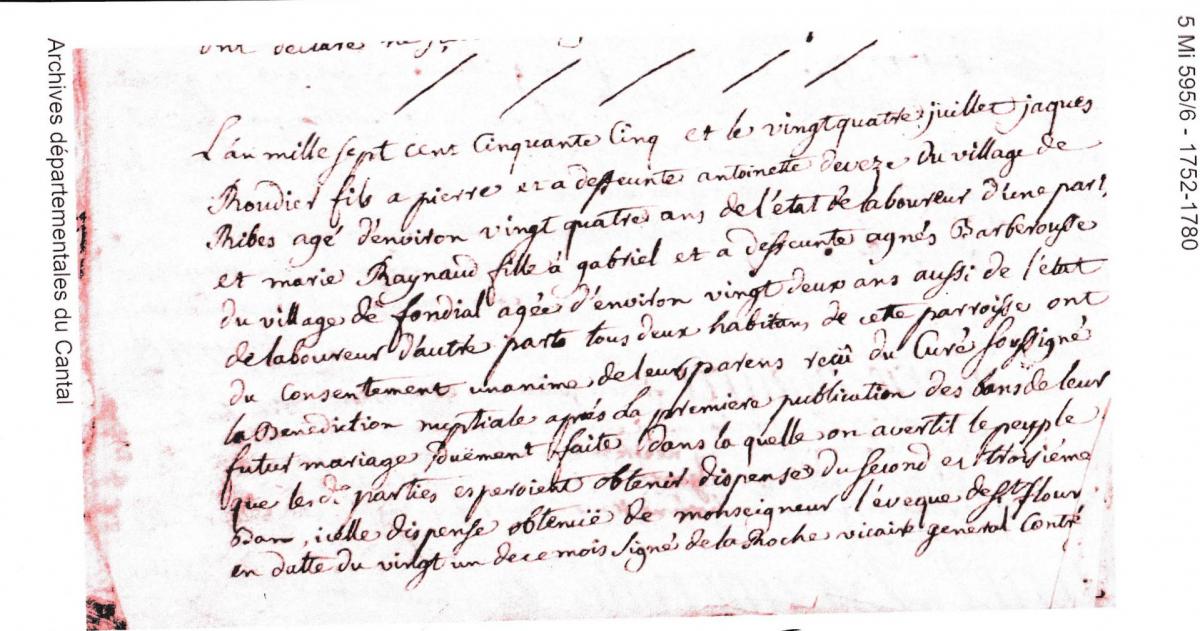 Rodier jacques et reynaud marie sosas 212 et 213 mariage 24 juillet 1755 a peyrusse cantal 3