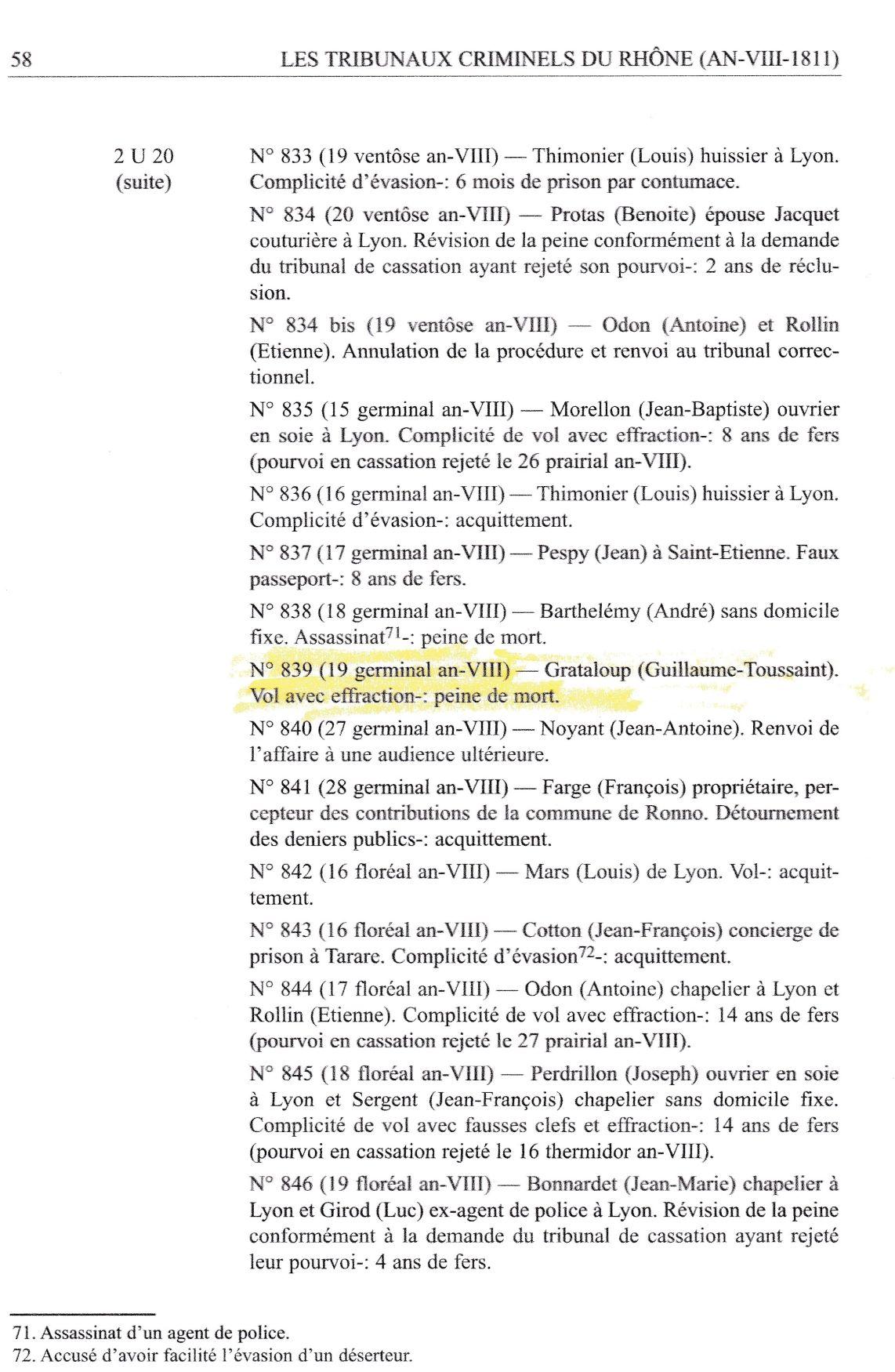 Tribunaux criminels du rhone an viii 1811 page 58 ref 2 u 20 suite pour transfert sur mon site